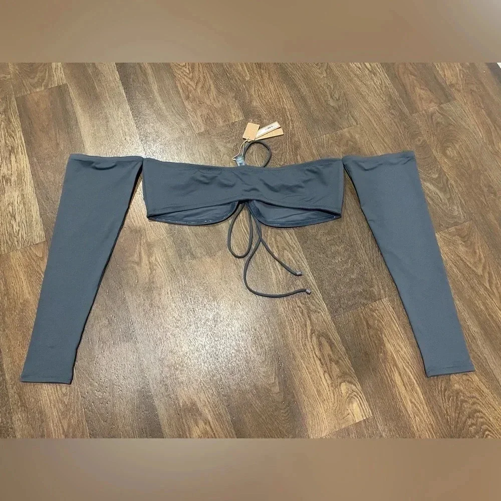 Skims Swim Nwt Skims Swim Long Sleeve Bikini Top Gunmetal Size 3X new with tags